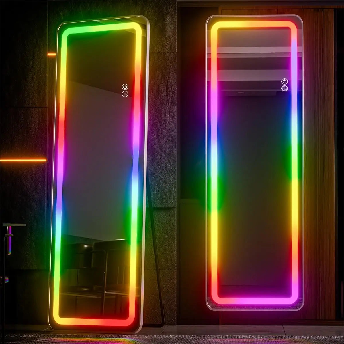 RGB Full Length Mirror, 60"x16" Full Body Mirror with LED Lights, Dimming & 7 Color