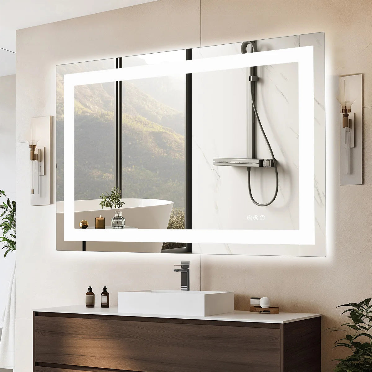 Mirror for Wall Memory Function Tempered Glass with Front Light and Backlit