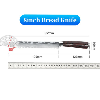 Knife Serrated Design  Stainless Blade Bread Chef with gift box