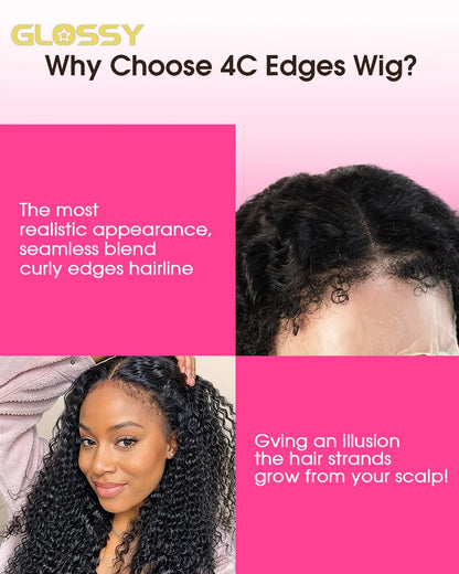 100% Human Hair 13x4 4c Edges Frontal Deep Wave