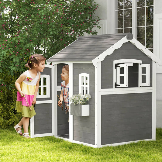 Playhouse for Kids, with Floor, Door, Windows & Planter Box
