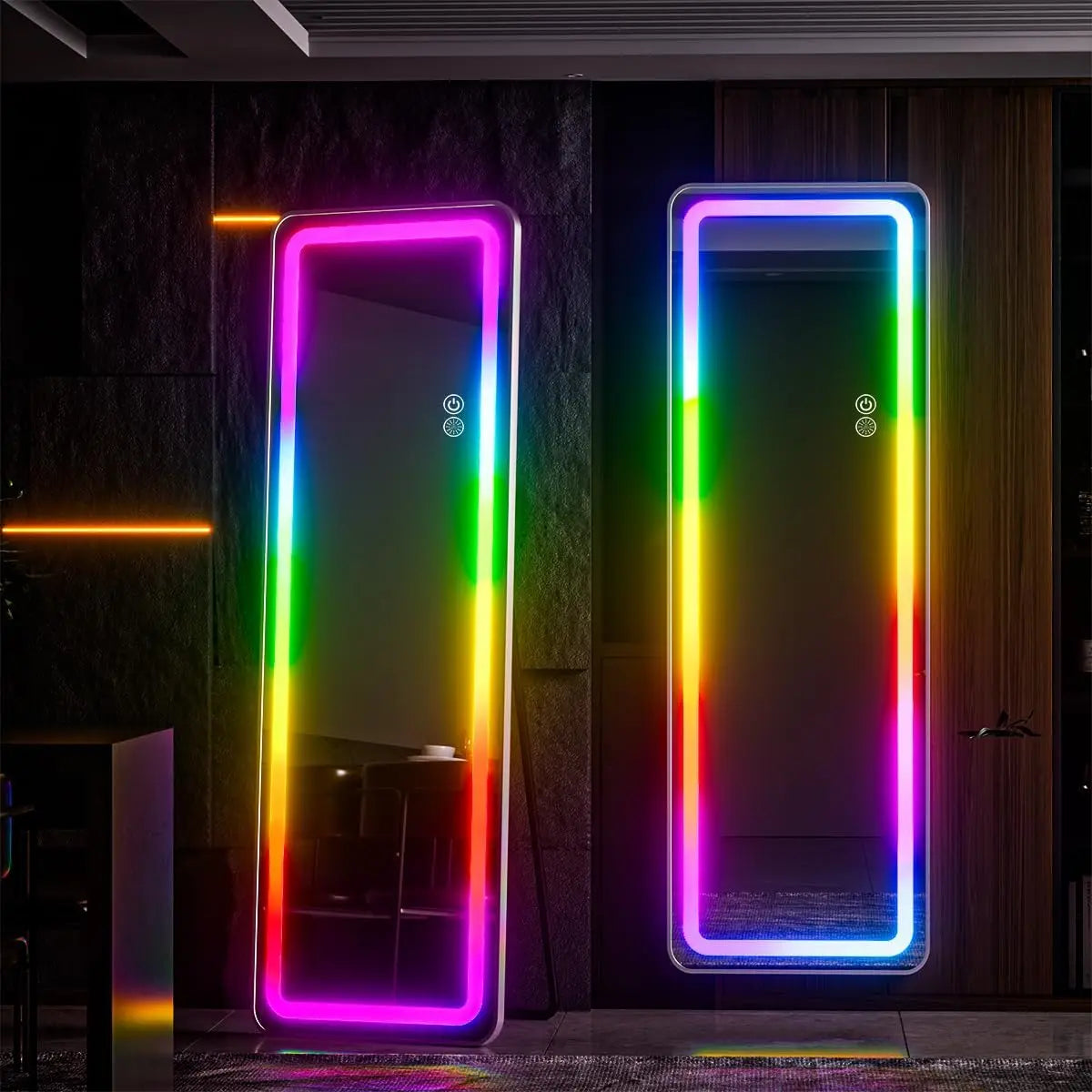 RGB Full Length Mirror, 60"x16" Full Body Mirror with LED Lights, Dimming & 7 Color