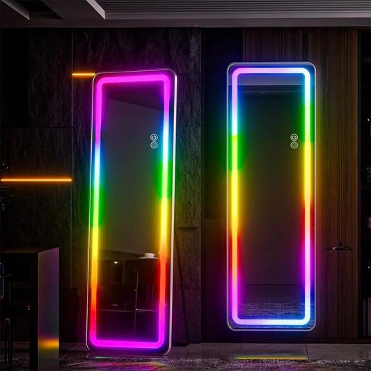 RGB Full Length Mirror, 60"x16" Full Body Mirror with LED Lights, Dimming & 7 Color
