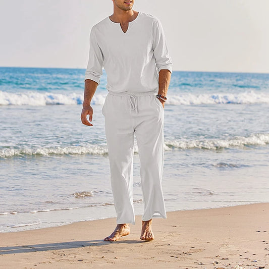 Long Sleeve Henley Shirt Elastic Waist Drawstring Pants 2 Pieces Loungewear Set