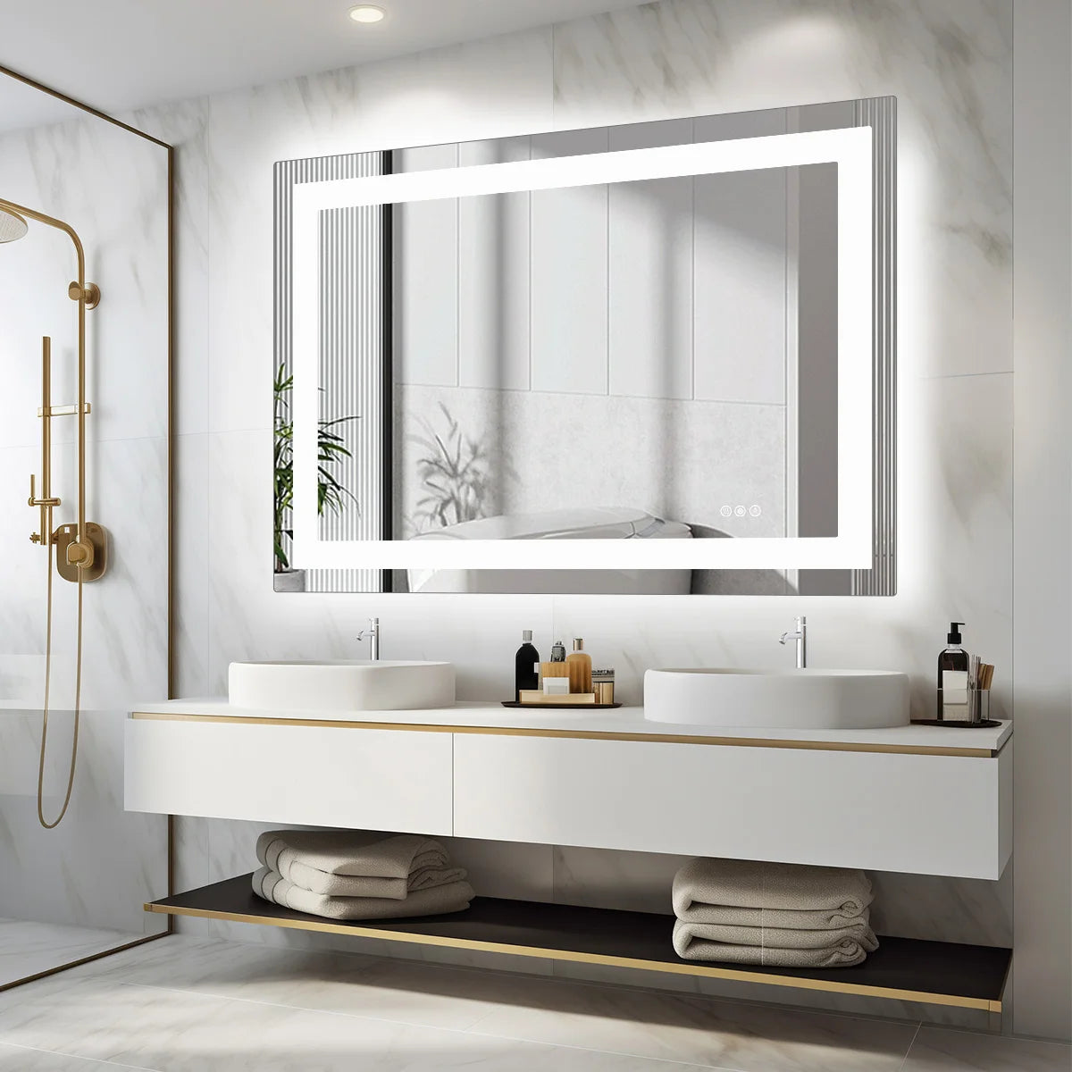 Mirror for Wall Memory Function Tempered Glass with Front Light and Backlit