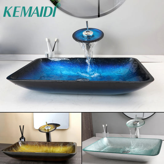 Big Tempered Glass Basin Counter Top Sink & Faucet Set