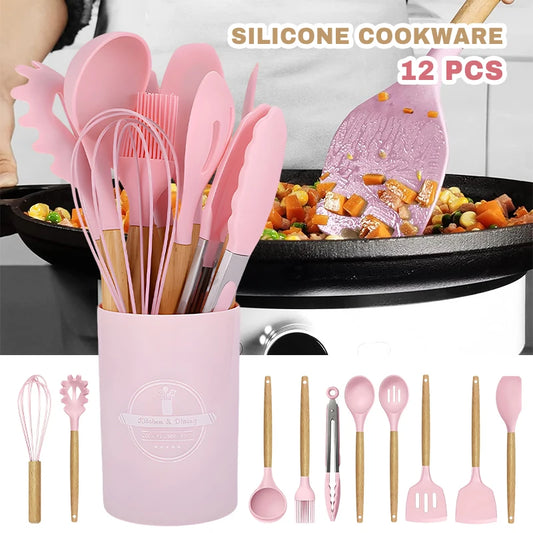 Cookware Set 12pcs  Wooden Handle Non-stick Spoon Cooking Specialty Tools
